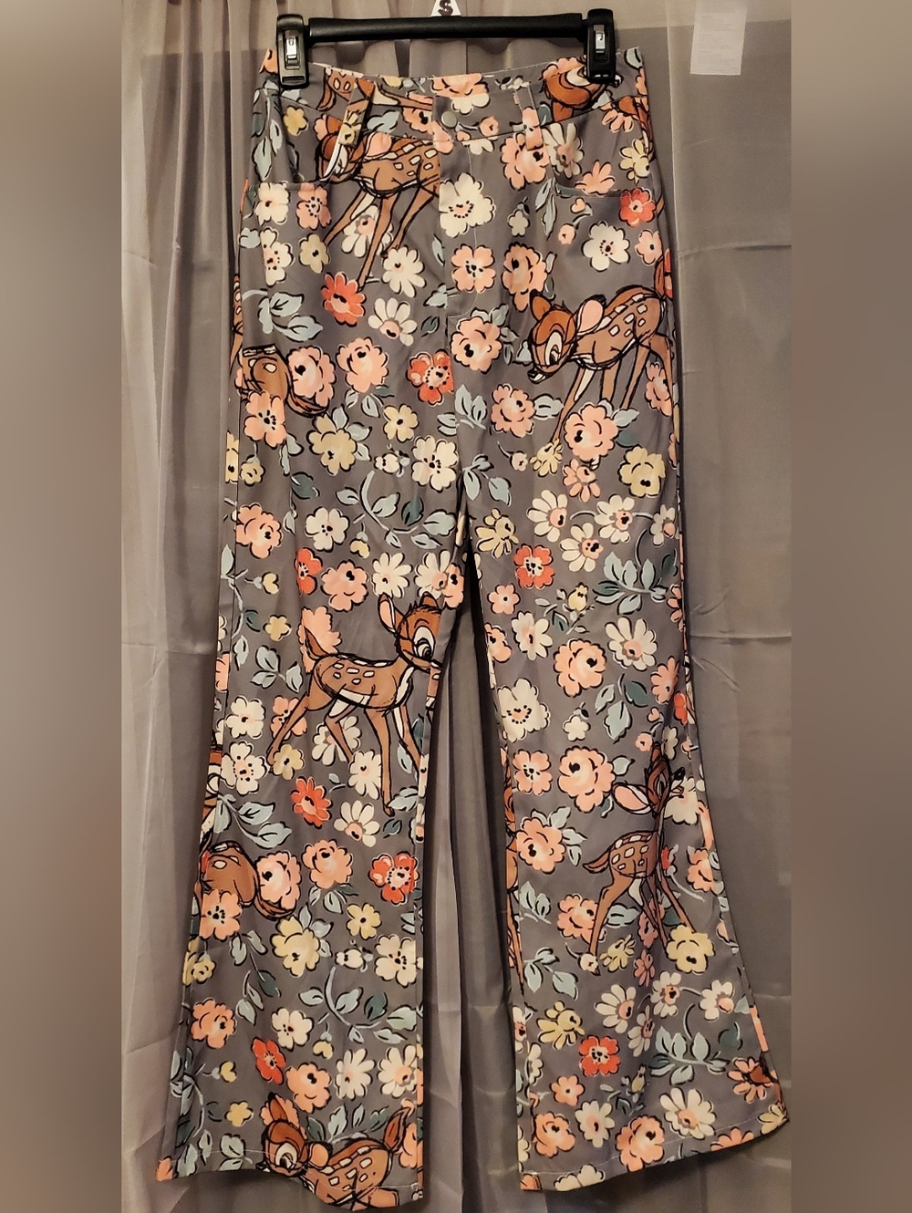 BAMBI Floral & Fawn Print Flared Pants - Gray/Floral